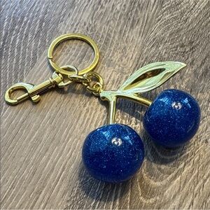 Blue Cherry Keychain Bag Charm Key Holder